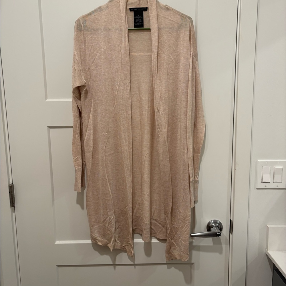 Beige Open Front Cardigan Sweater